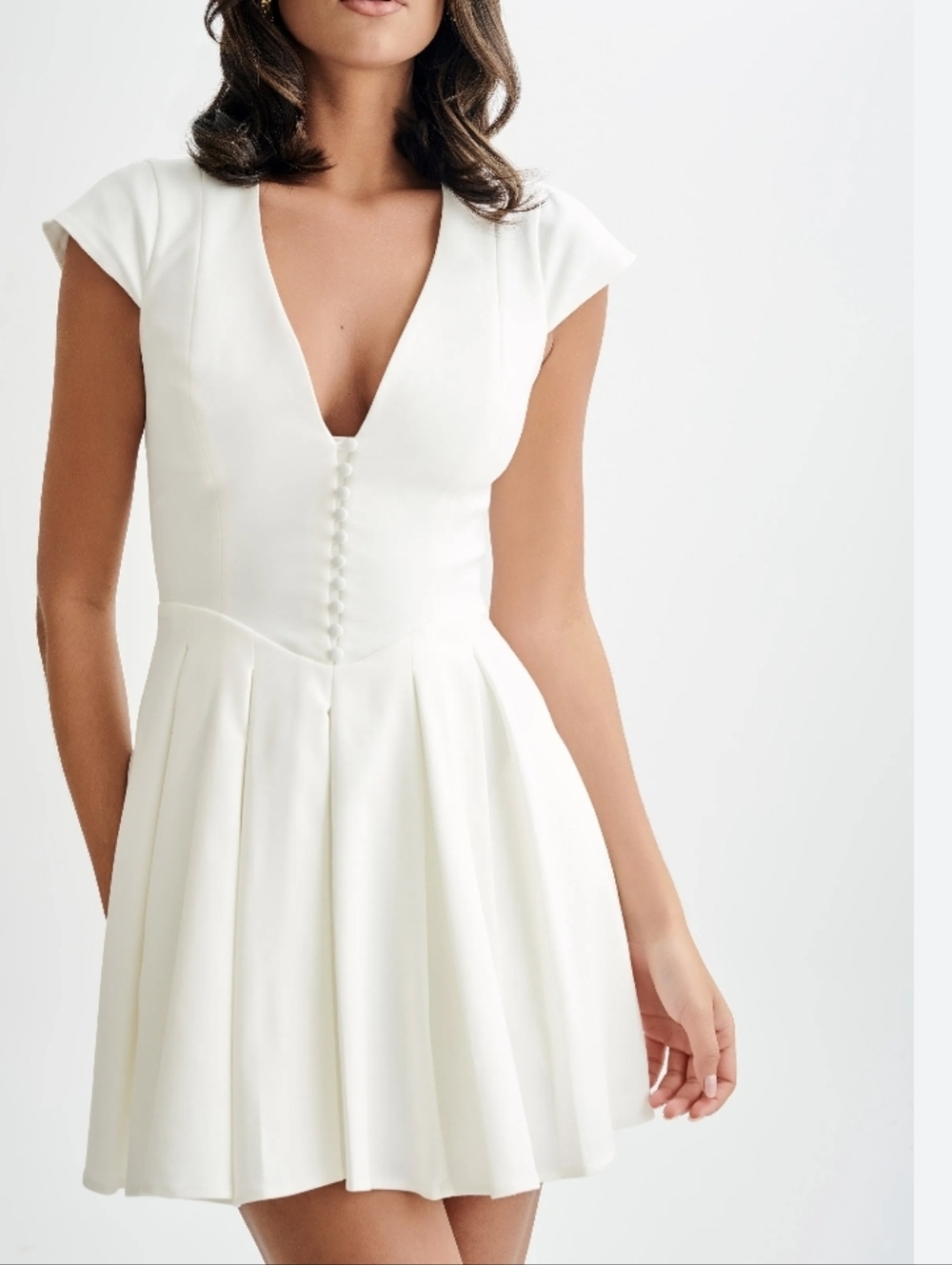 Women’s White V-Neck Fit & Flare Dress